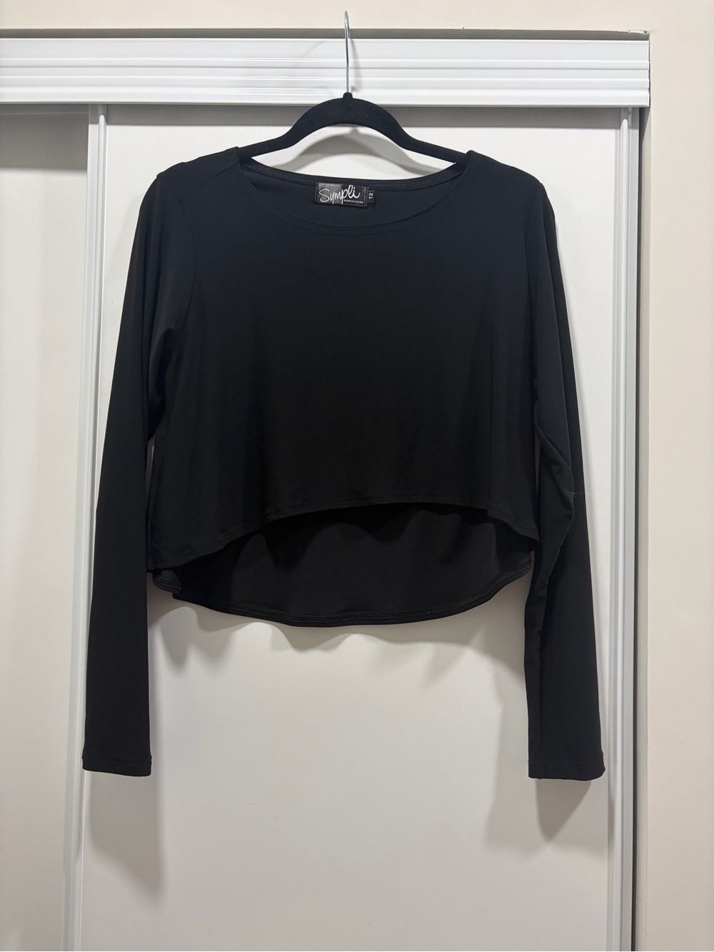 Sympli Black Long-Sleeve Cropped Layered Top